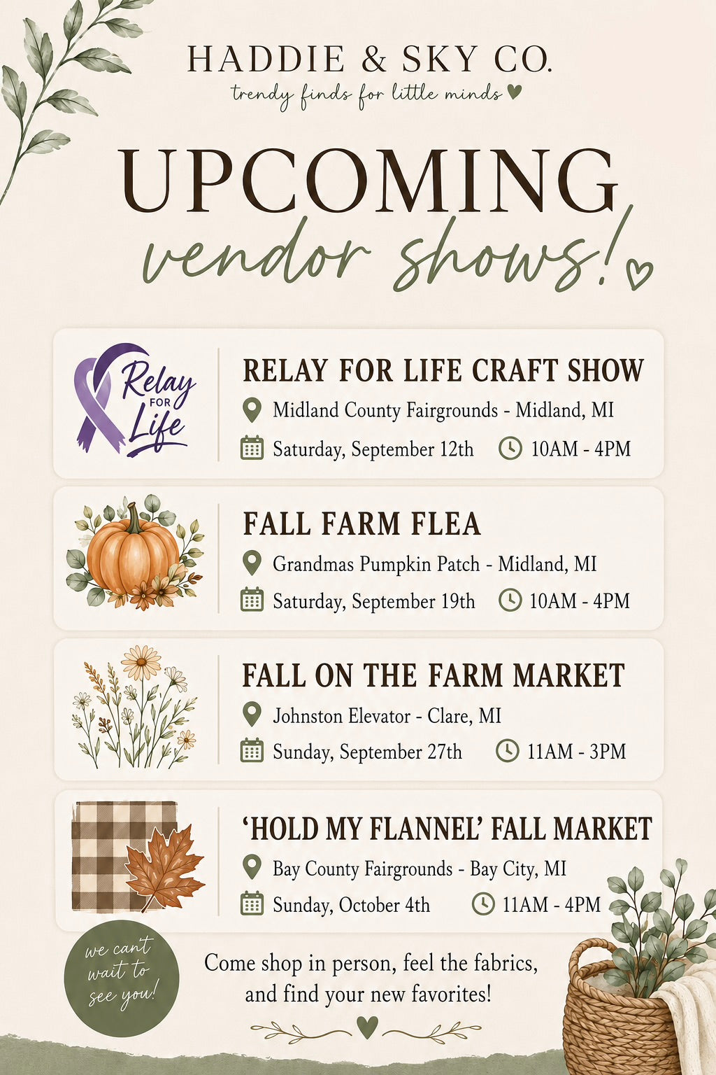 Vendor Show Schedule!