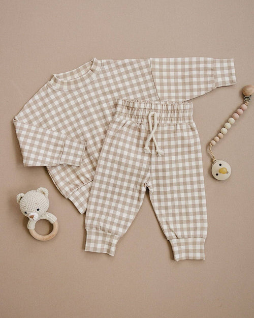 Beige Gingham Jogger Set