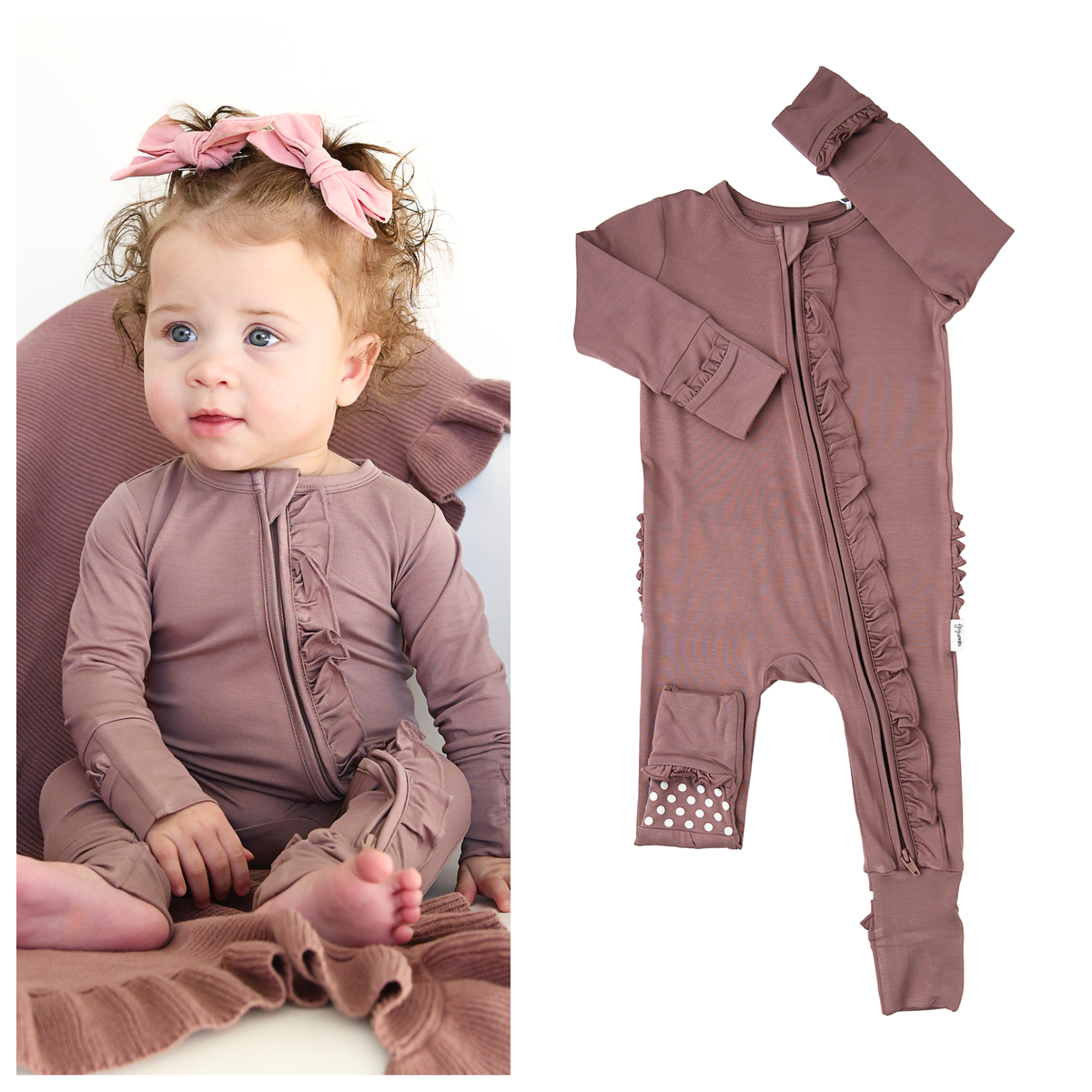 Kate Ruffle Bamboo Pajamas - Mauve