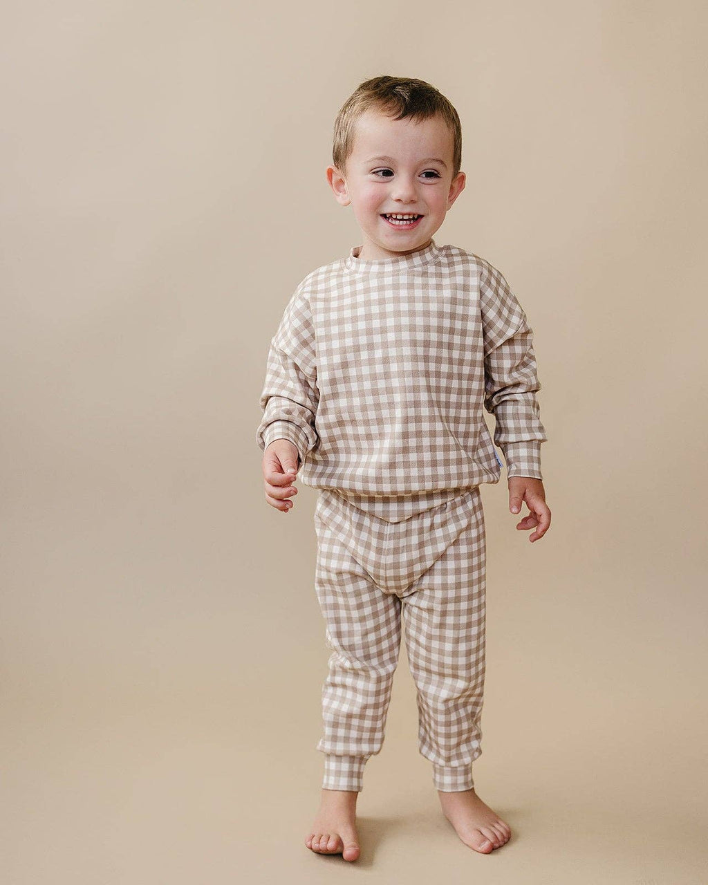 Beige Gingham Jogger Set