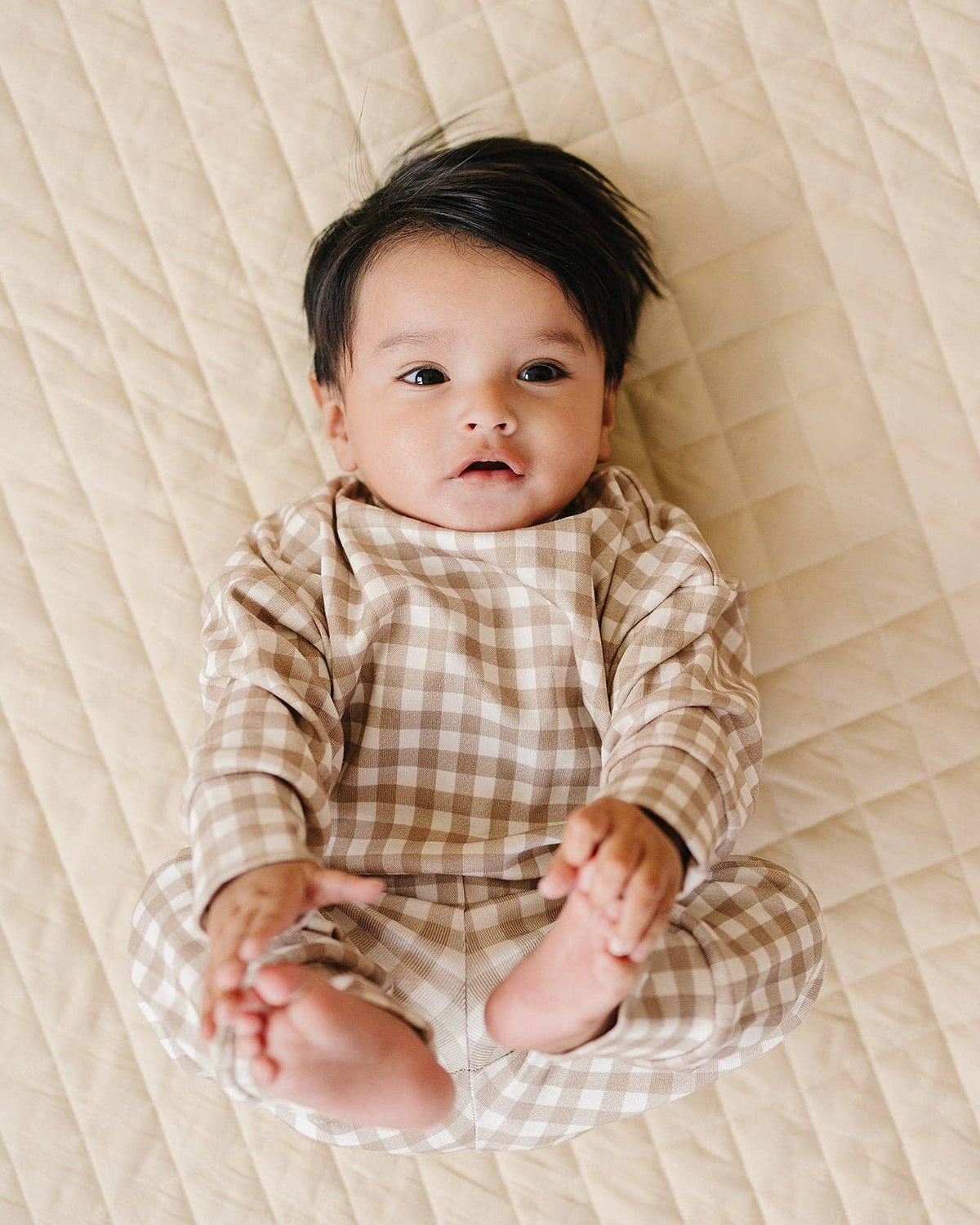 Beige Gingham Jogger Set