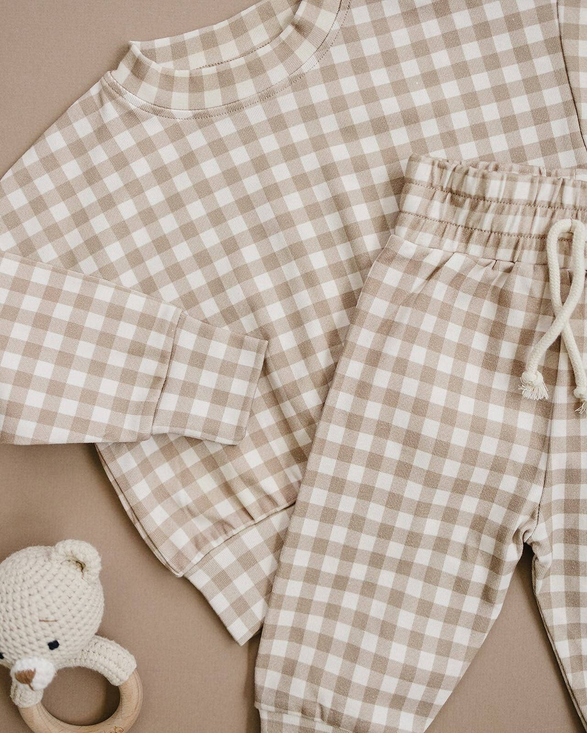 Beige Gingham Jogger Set