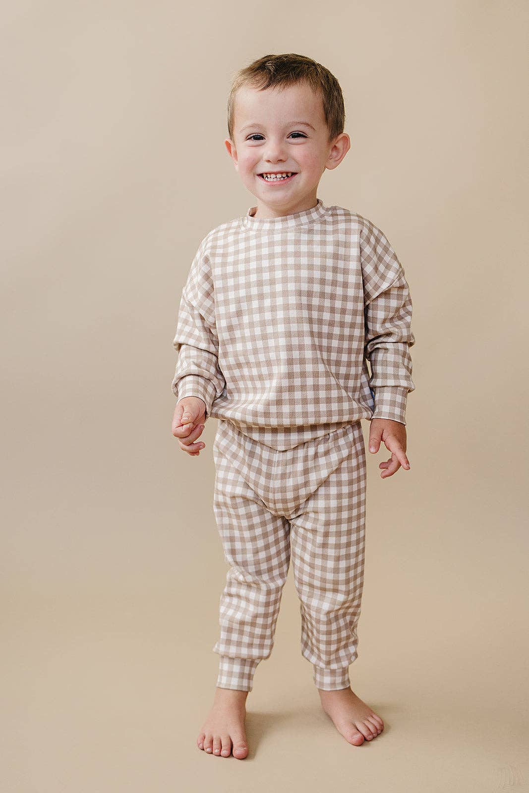 Beige Gingham Jogger Set