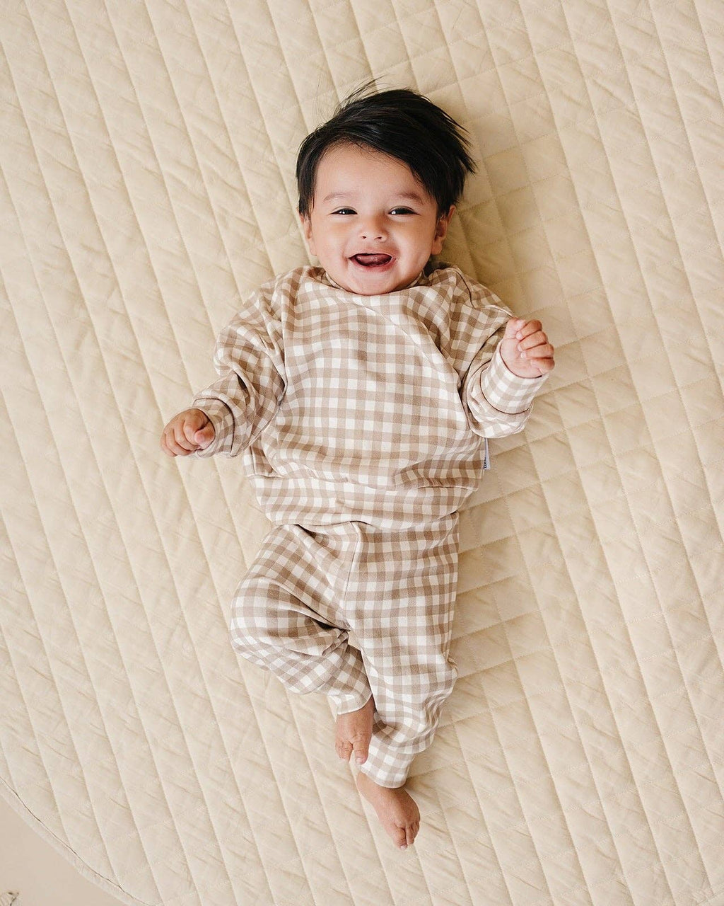 Beige Gingham Jogger Set