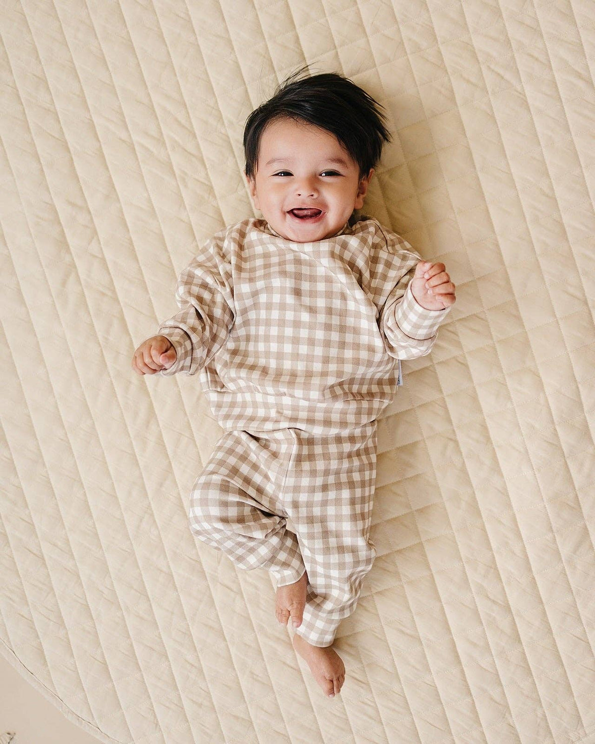 Beige Gingham Jogger Set