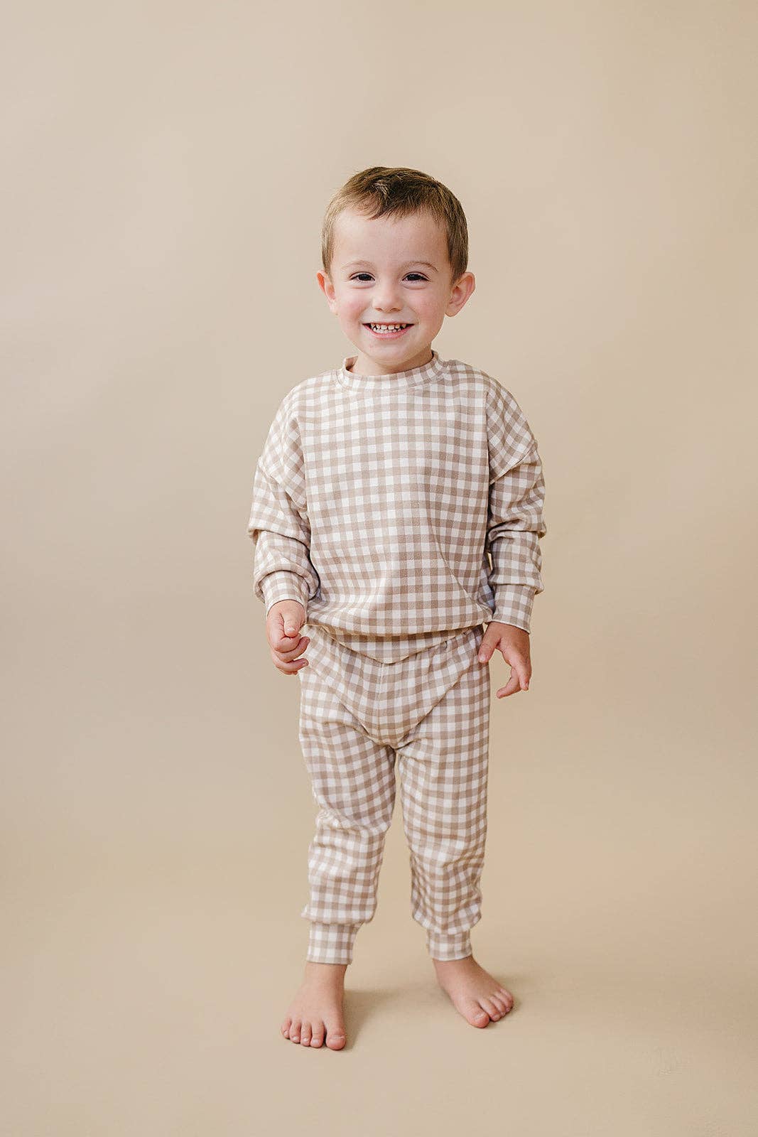Beige Gingham Jogger Set