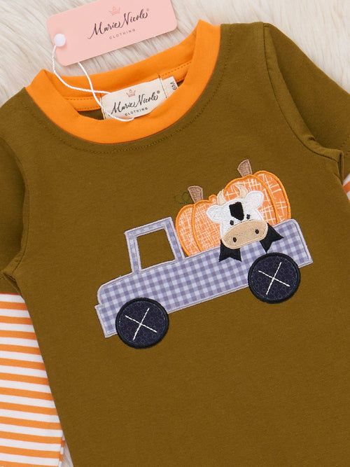 Cattle & Pumpkin Striped Romper