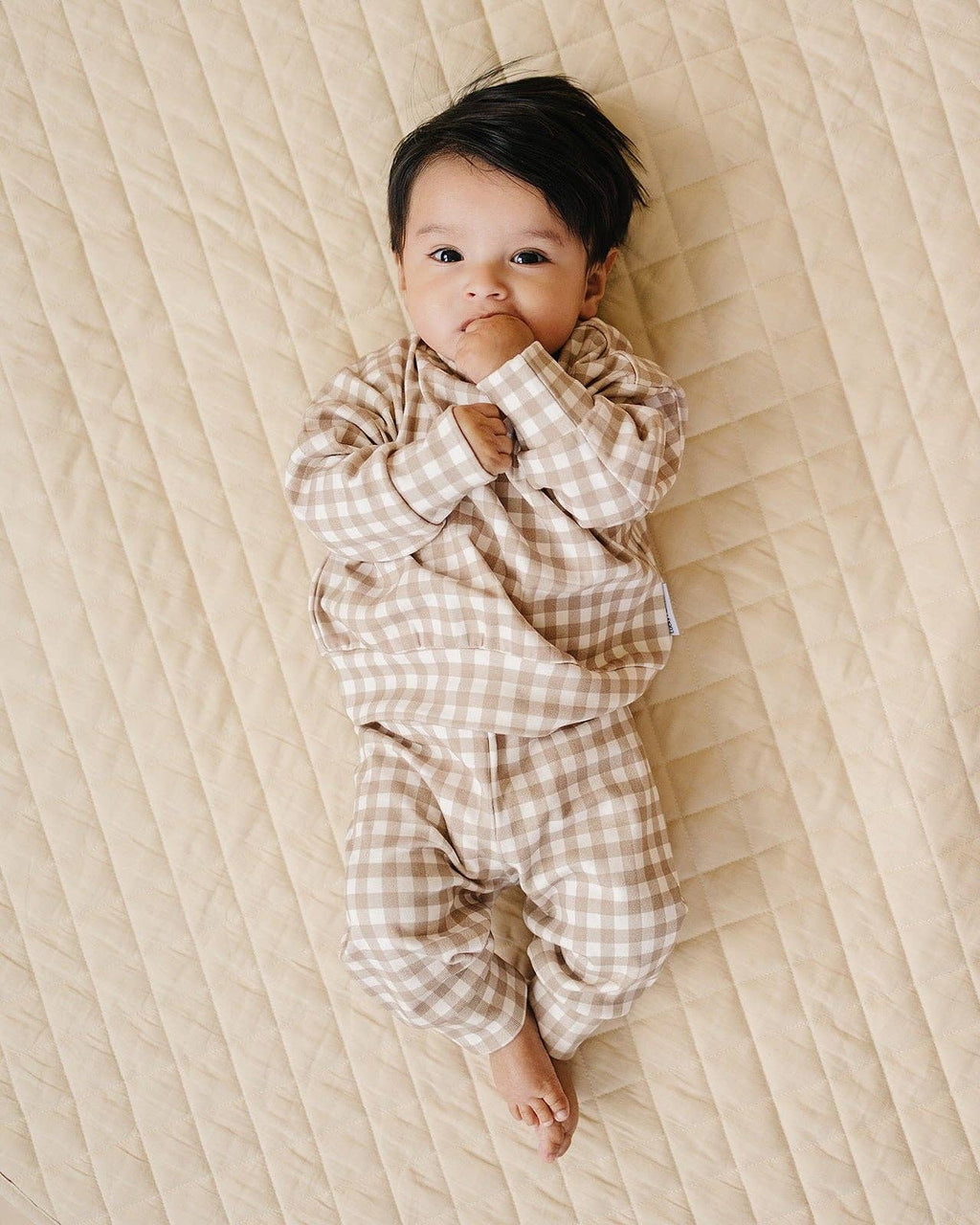 Beige Gingham Jogger Set