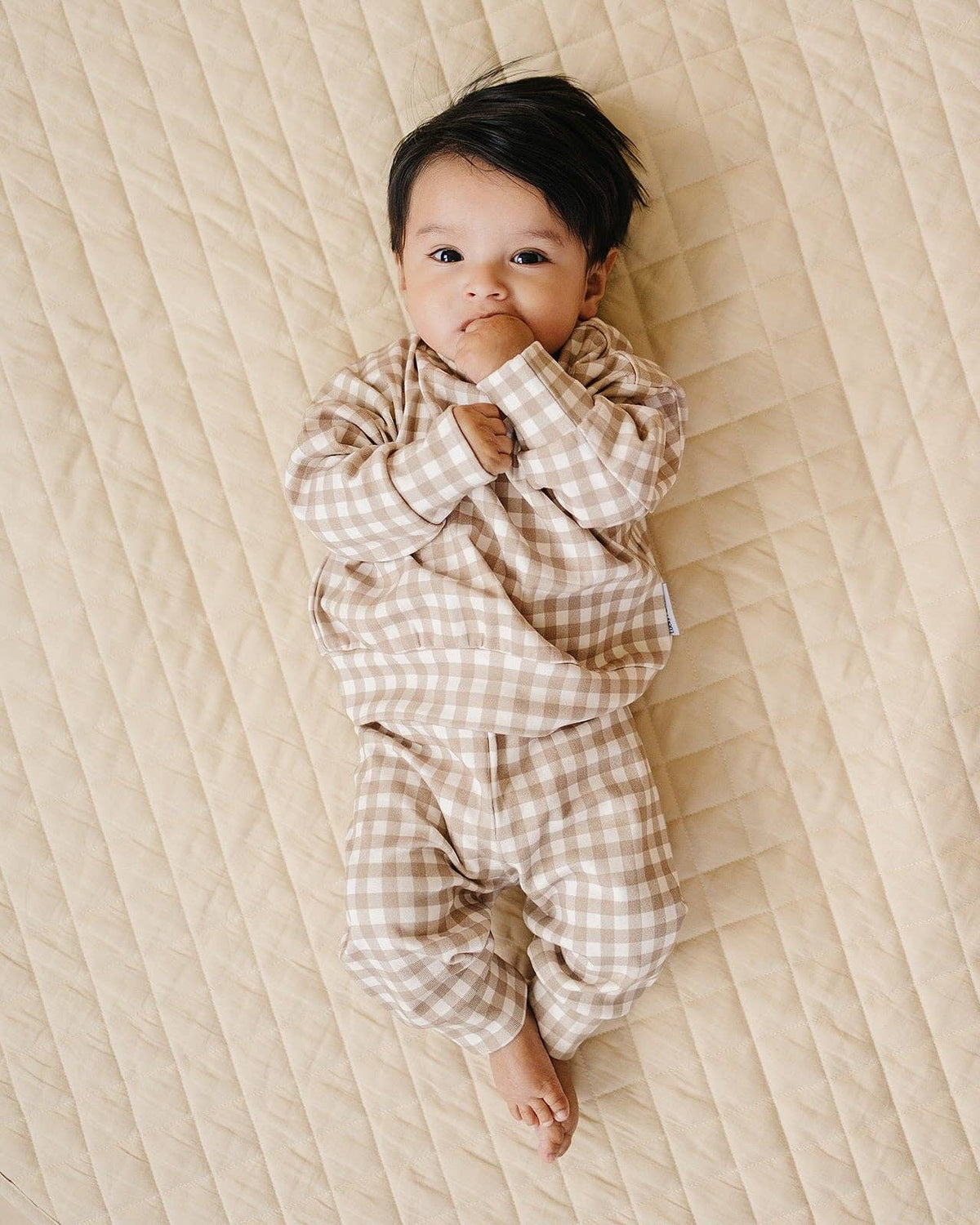 Beige Gingham Jogger Set