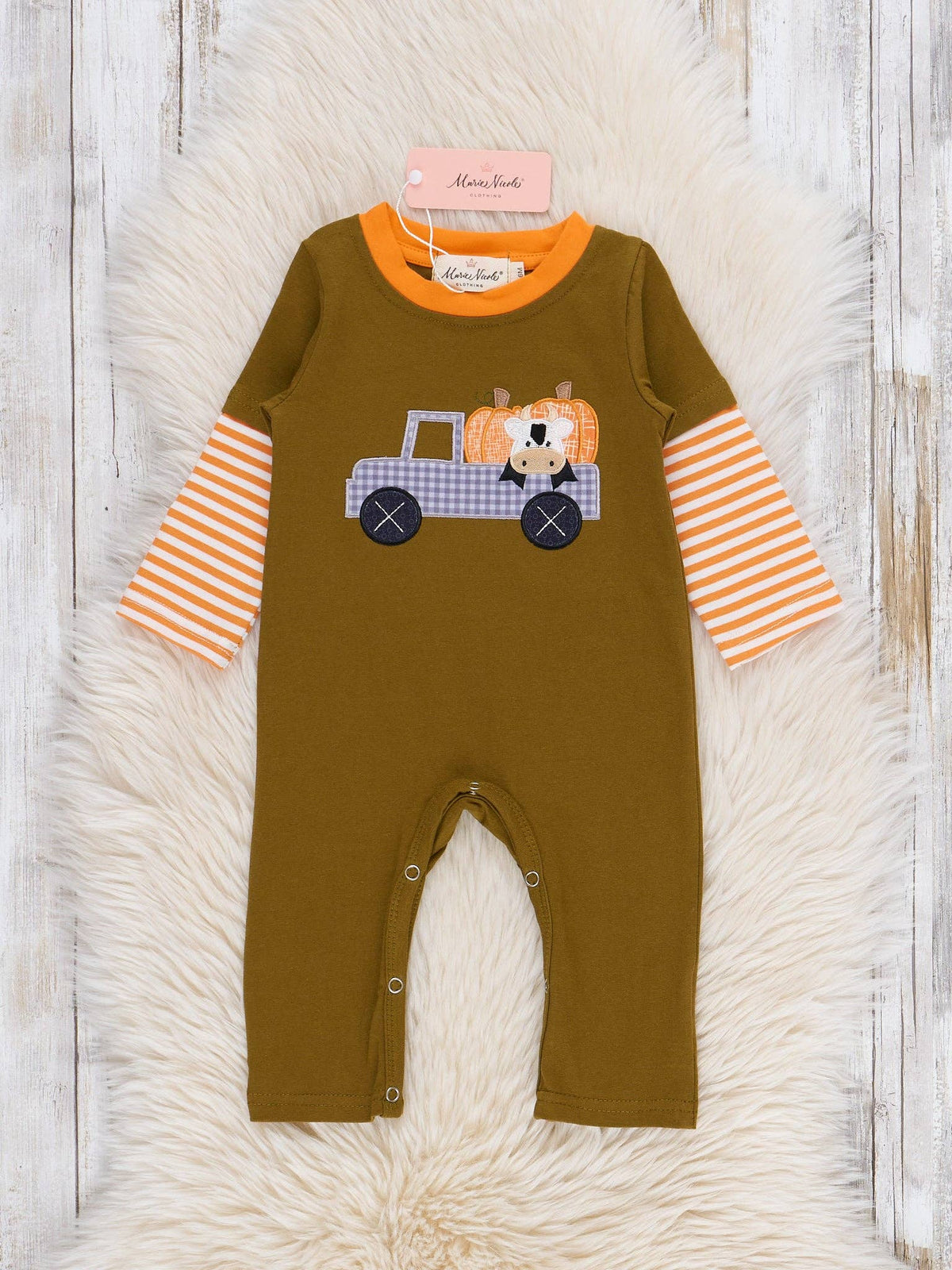 Cattle & Pumpkin Striped Romper